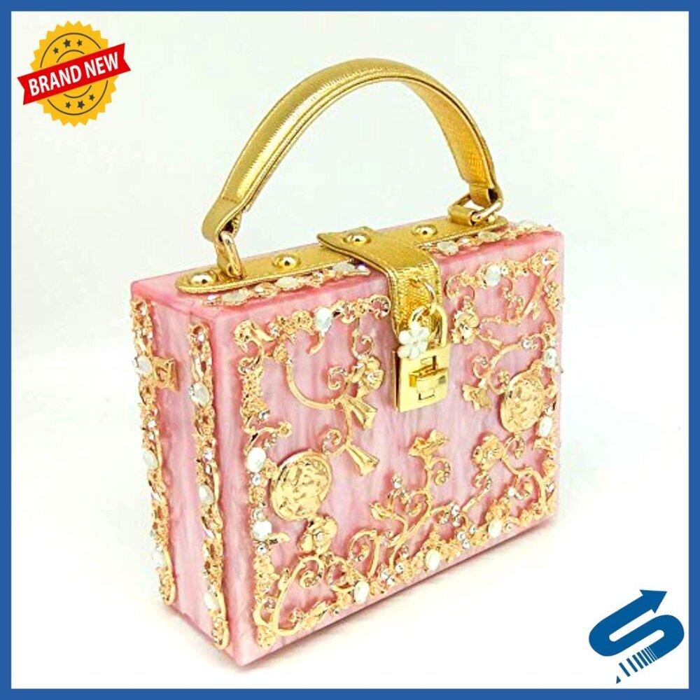 Small Acrylic Shoulder Bag with Flower Design, Rhinestones, Crossbody Tote - Picture 6 of 7